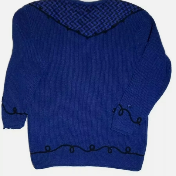 Vintage 80s Retro CHAUS Bow Sweater 2X Blue Black - Picture 2 of 12